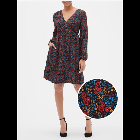 gap floral wrap dress